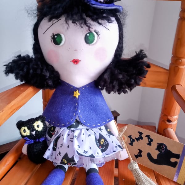 Handmade Halloween Witch Art Doll 