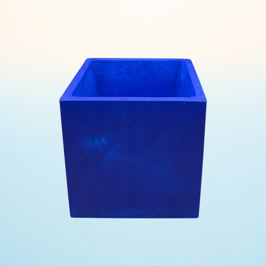 Blue 10cm Cubed Plant Pot - Square Pot Holder (CPP19)