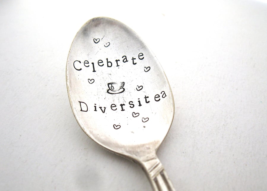 Diversiteaspoon, Handstamped Spoon, Hand Stamped Vintage Spoon