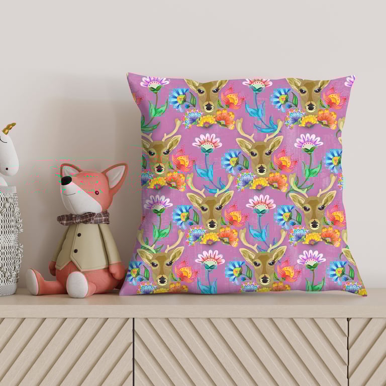 Deer Faux Suede Cushion – Purple