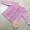 Baby cardigan 6 - 12 months in pink with lace front inserts