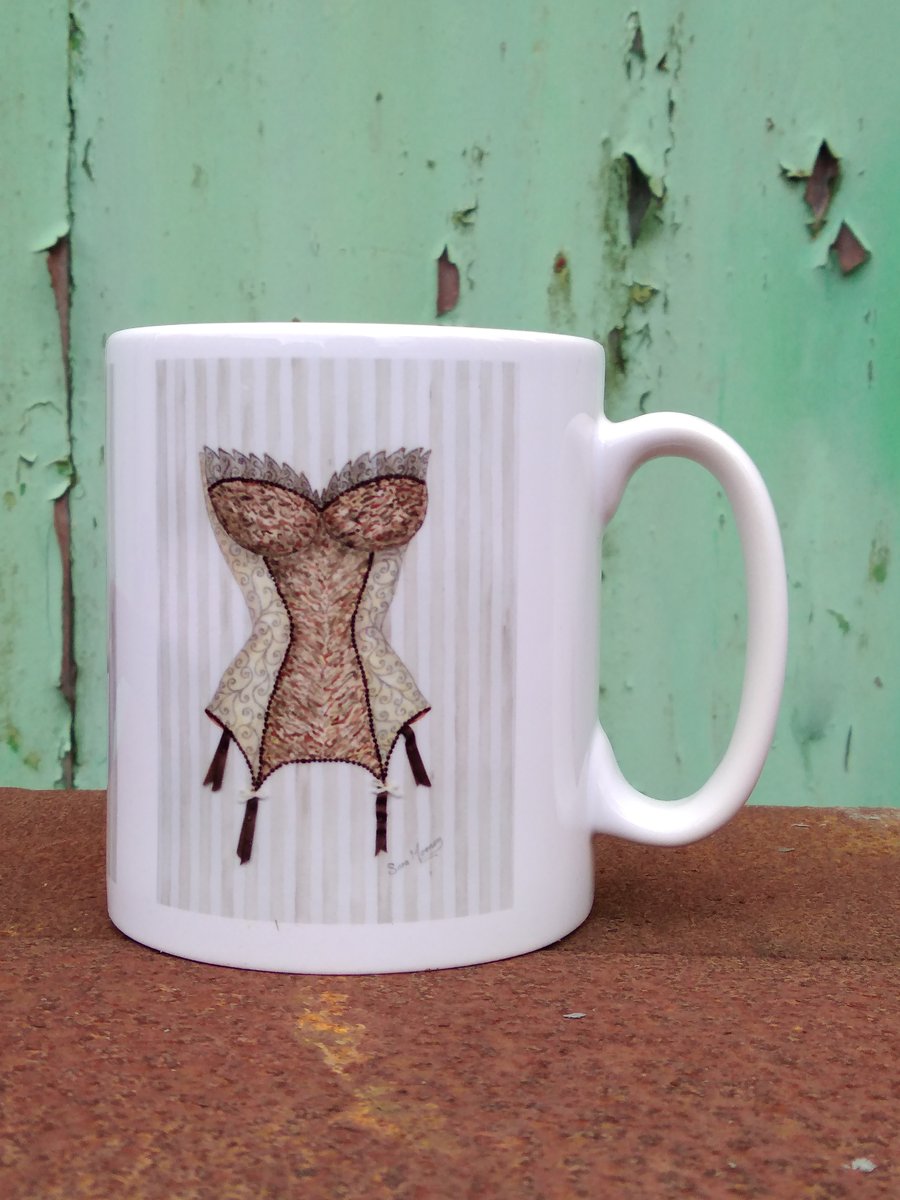Mug printed with animal print corset image from original painting