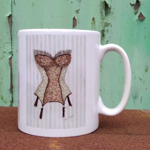 Mug printed with animal print corset image from original painting