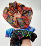 Large scrunchies,  set of 3. Black neon, blue petal fabric.   - Image 2