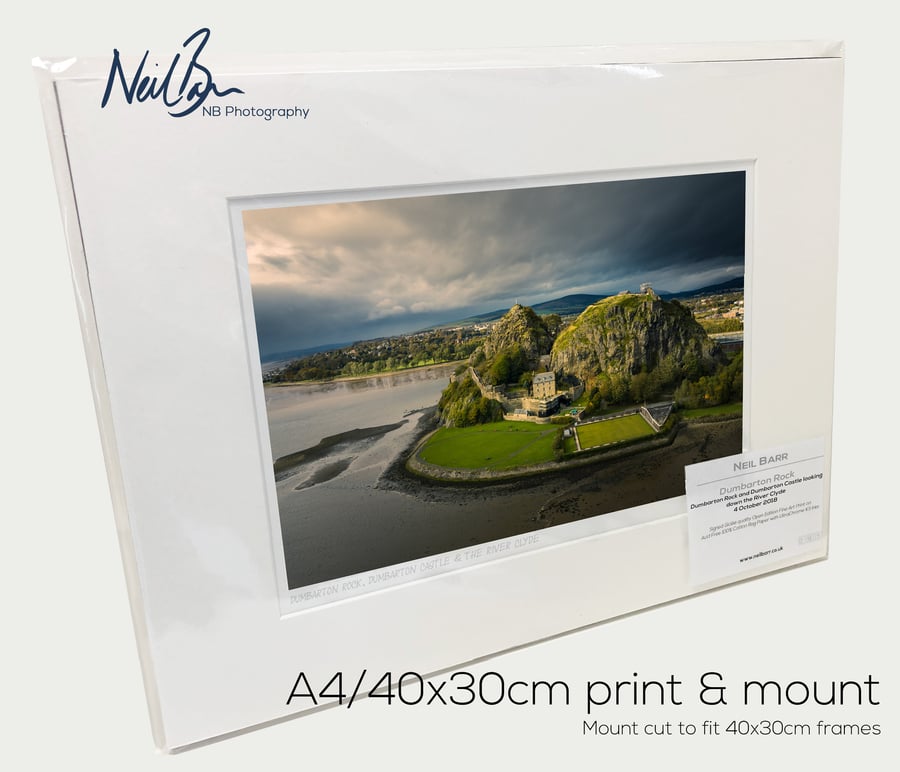 Dumbarton Rock & Castle, Firth of Clyde, Scotland - A4 (40x30cm) Unframed Print