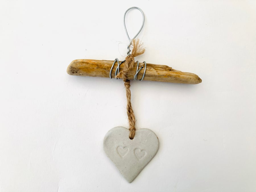 Handmade Driftwood, Loveheart hanger, pottery, gift idea, birthday, clay, UK