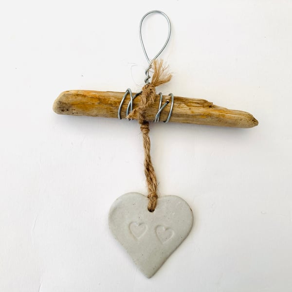 Handmade Driftwood, Loveheart hanger, pottery, gift idea, birthday, clay, UK