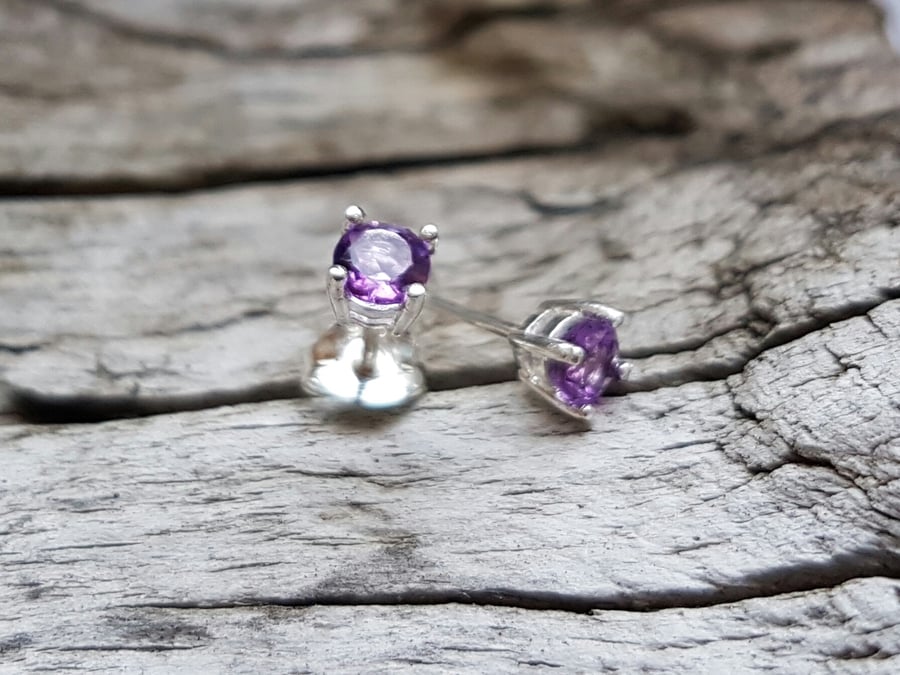 Amethyst Faceted Studs 4mm