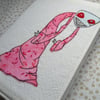 embroidered notebook - pink zombie fabric cover - A6