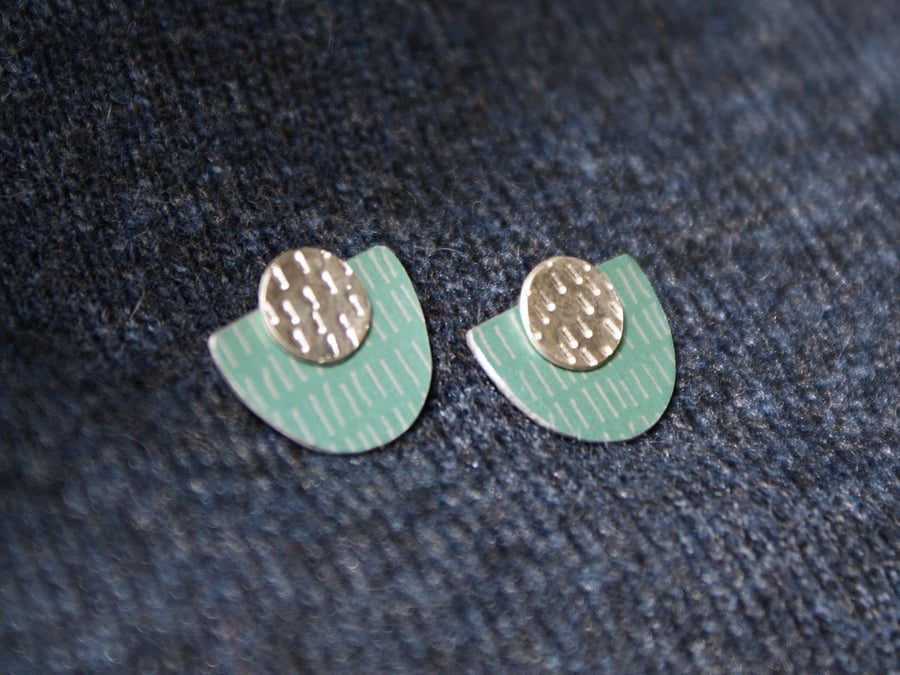 Mint and silver half moon studs