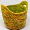 Medium Mustard and Lime Green Felt Basket with Grab Handles
