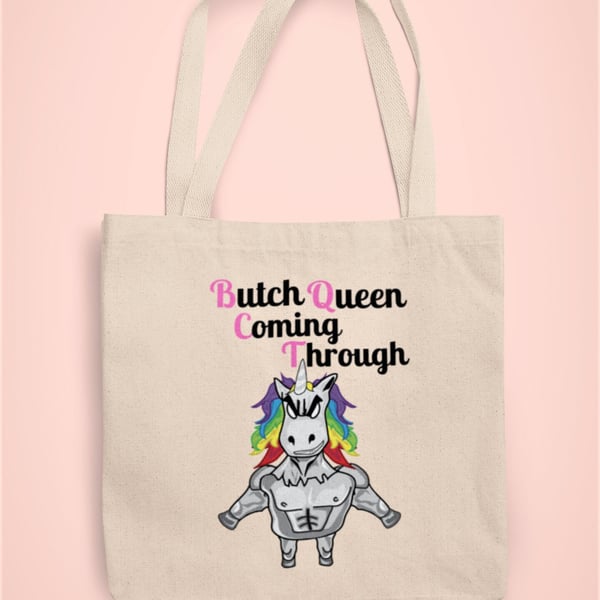 Butch Queen Coming Through Unicorn LGBT Gay Tote Bag Reusable Cotton bag 