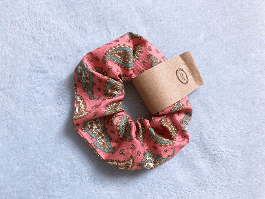 Hair scrunchy, pink paisley print, handmade, gift for her