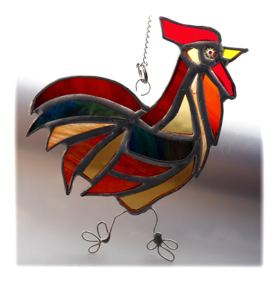 Cockerel Suncatcher Stained Glass chicken 020