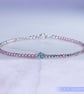 Bracelet dainty sterling silver & Swarovski pink glass pearl asymmetric pattern  - Image 2
