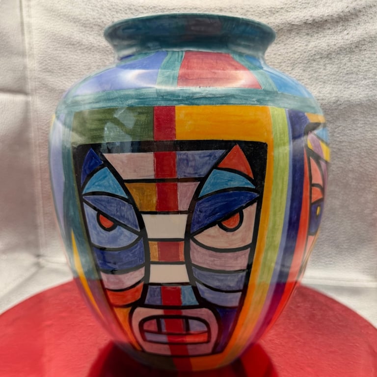 Tiki Head Vase: Custom Painted Ceramic Pottery Vase
