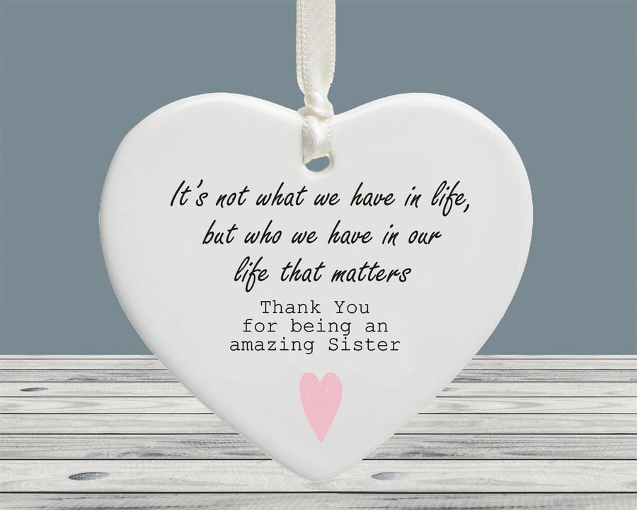 Thank You For Being An Amazing Sister Ceramic Keepsake Heart - Appreciation Gift