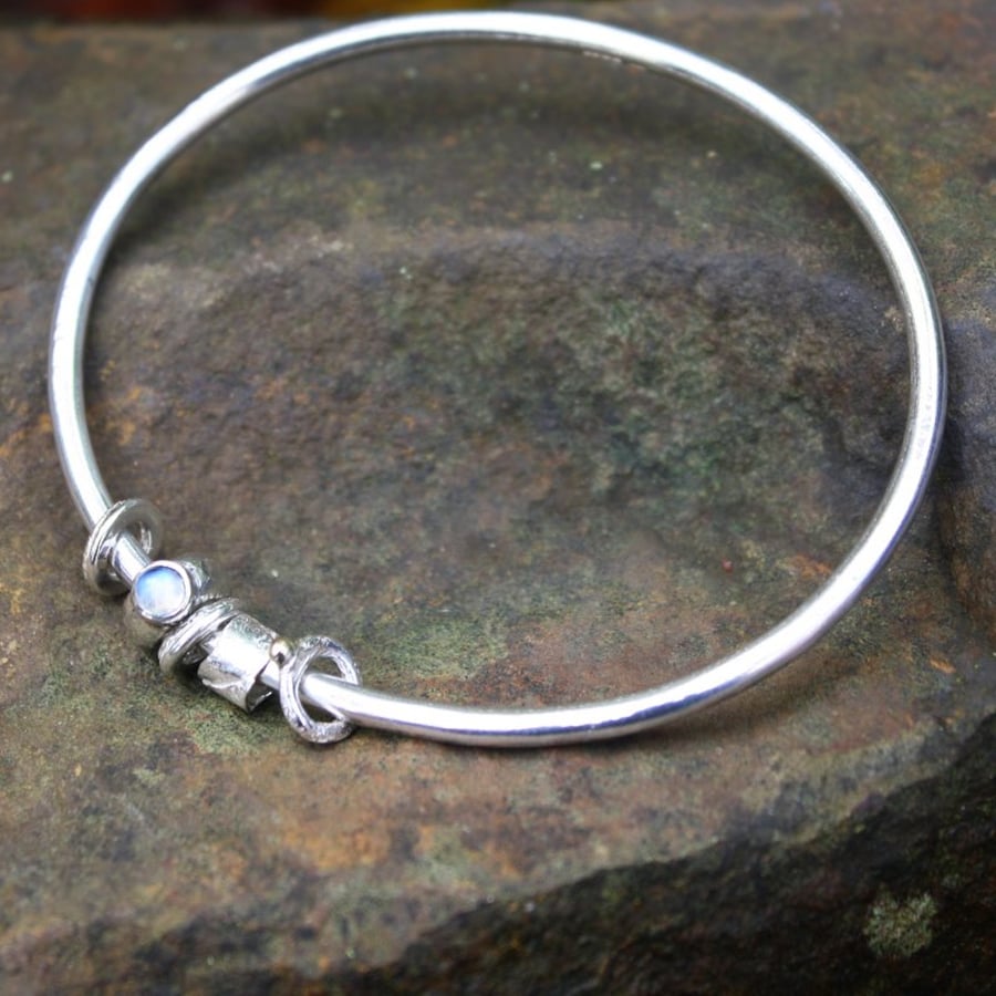  Silver and Moonstone Bangle -No Worries