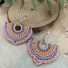 Pretty pastel micro macrame beaded fan design dangle boho earrings