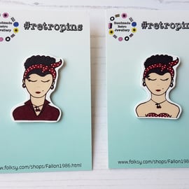 Retropins - Vintage style Retro lady shrink plastic pin ONE supplied