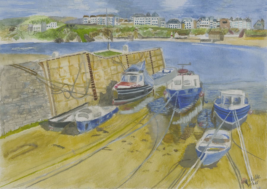 Port Erin Bay Seascape Scene Isle of Man Watercolour Print
