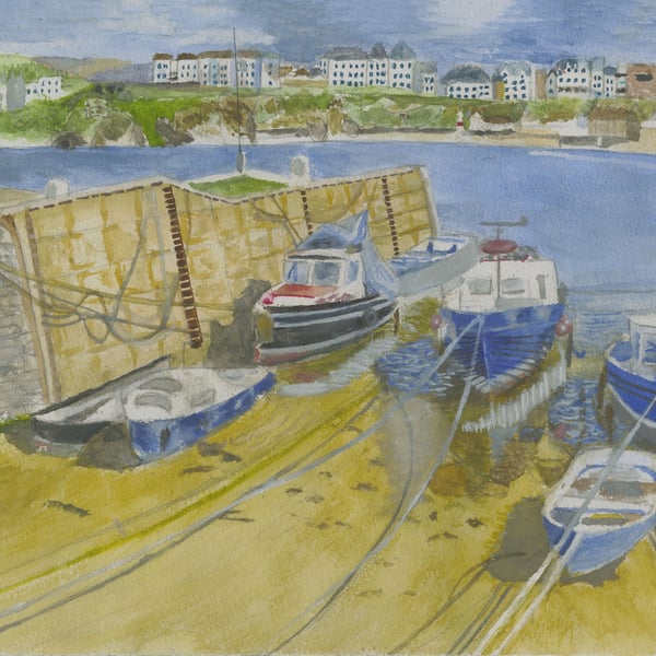 Port Erin Bay Seascape Scene Isle of Man Watercolour Print