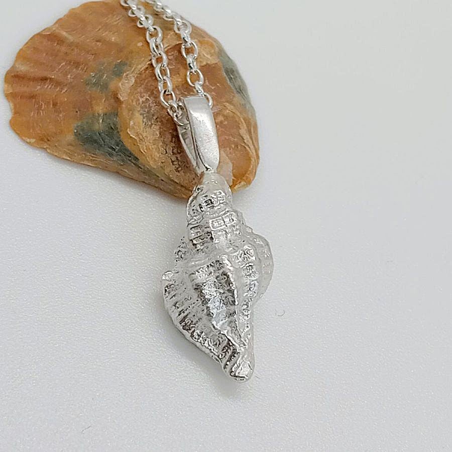 silver welk shell necklace recycled Large Solid sterling silver hallmarked