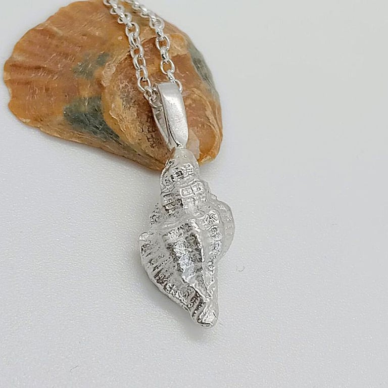 silver welk shell necklace recycled Large Solid sterling silver hallmarked
