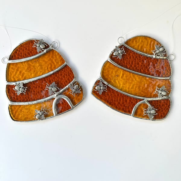 Stained Glass Beehive Suncatcher - Handmade Window Decoration - Mini Bee Cluster