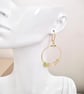 Healing Crystals Gold Hoop Earring Glass Bead and Jade, Fluorite,Yellow Calcite  - Image 1
