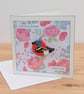 Birthday card, handmade, with removable clay chaffinch fridge magnet keepsake  - Image 1