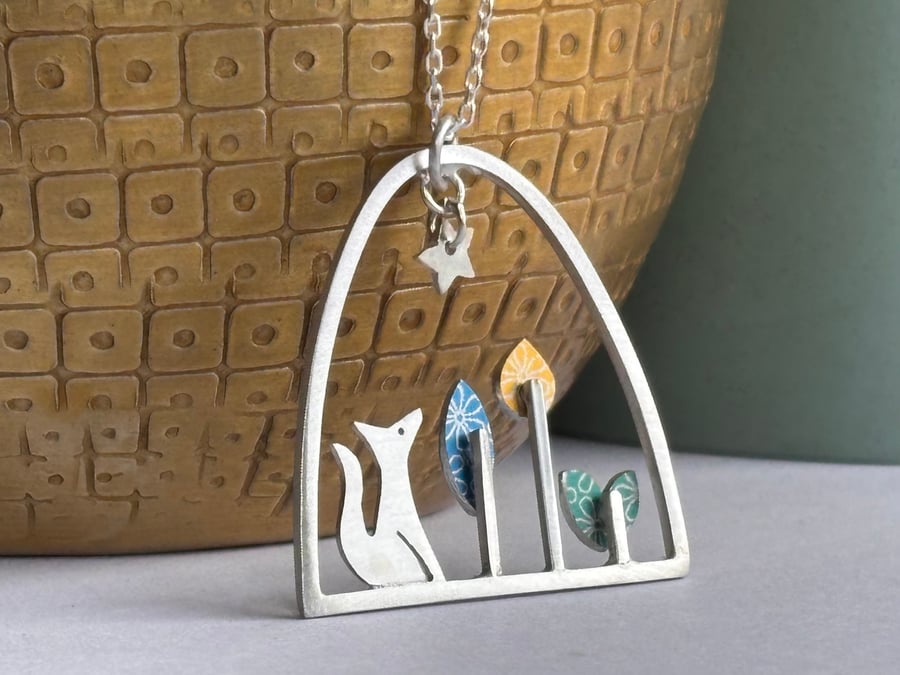 Fox and flower necklace