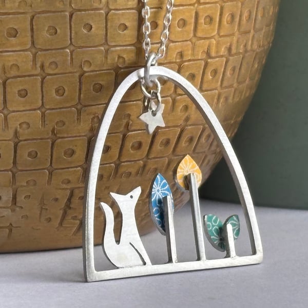 Fox and flower necklace