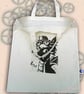 Steampunk Dragon Tote Animal Linocut Hand Printed Cream Shopping Bag - Image 2