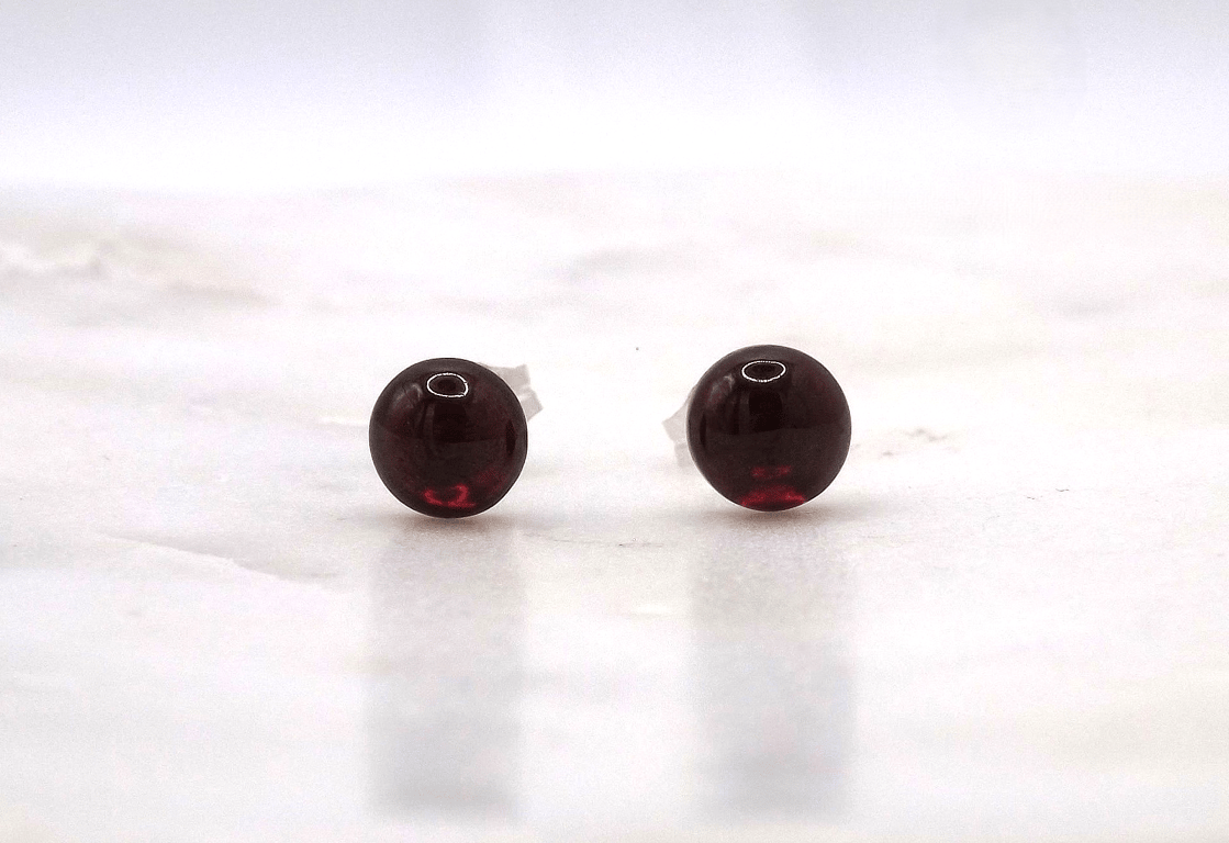 Garnet Round Cabochon A Quality 6mm Gemstone Sterling Silver Stud Earrings.