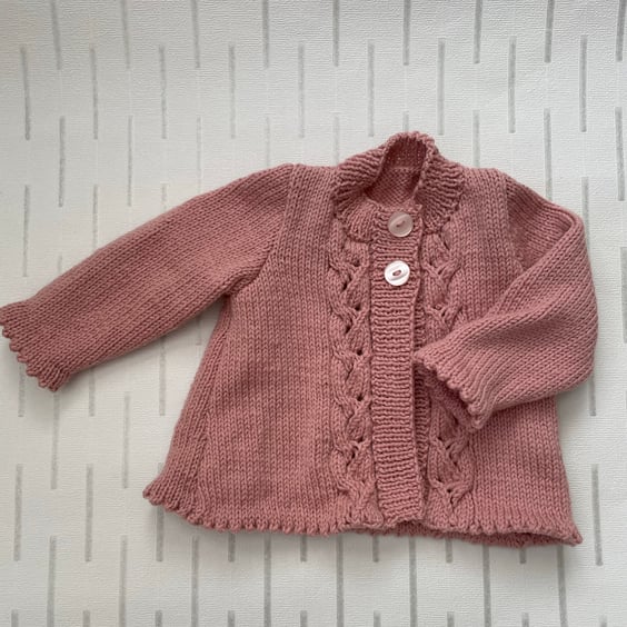 Pink cardigan with picot edging