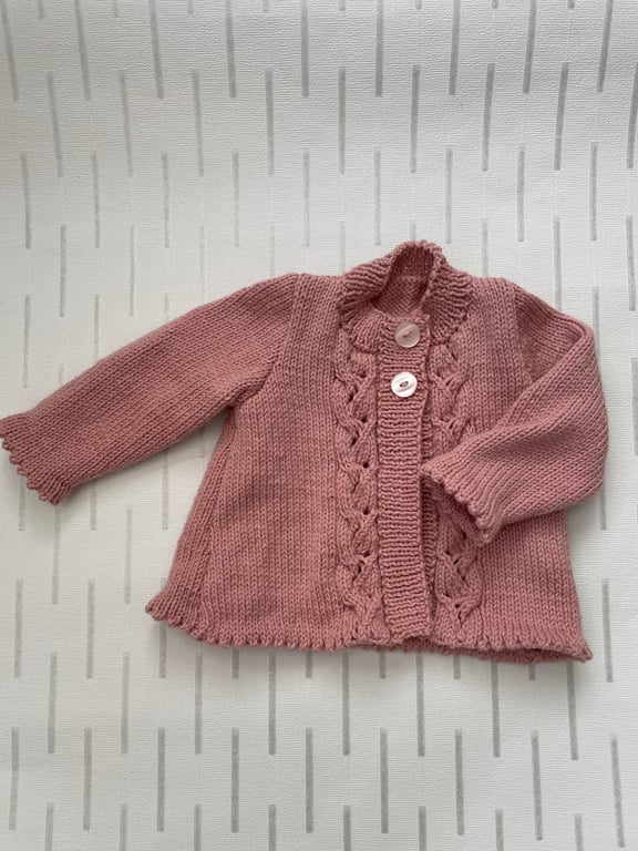 Pink cardigan with picot edging