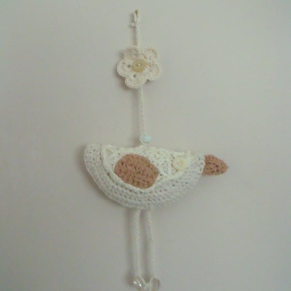 cute neutral crocheted hanging bird decoration, cream plush parrot