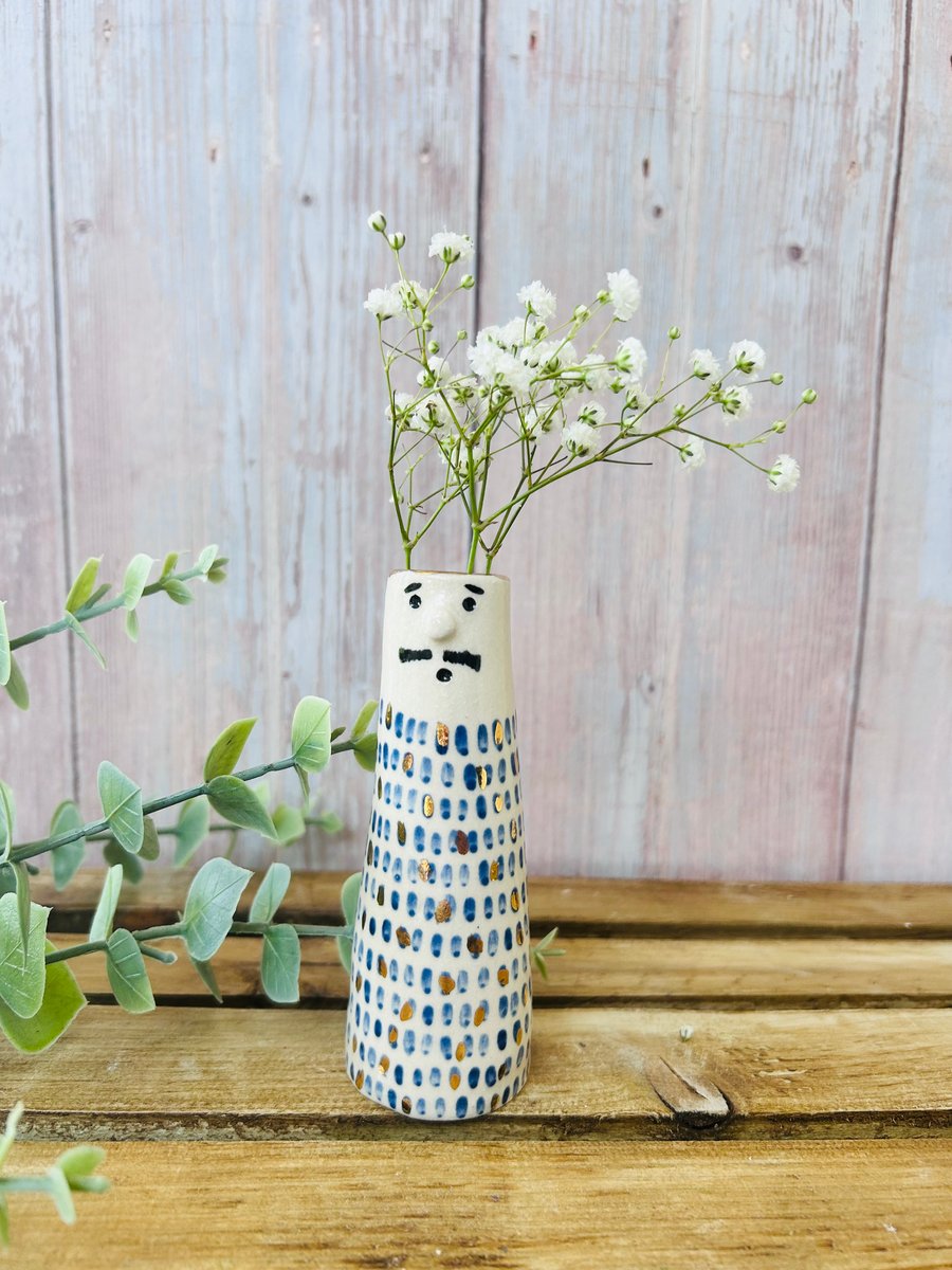 Small Blue and Gold People Vase 