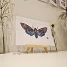 Death Moth in a Pink, Purple and Blue Gradient - Original Lino Print