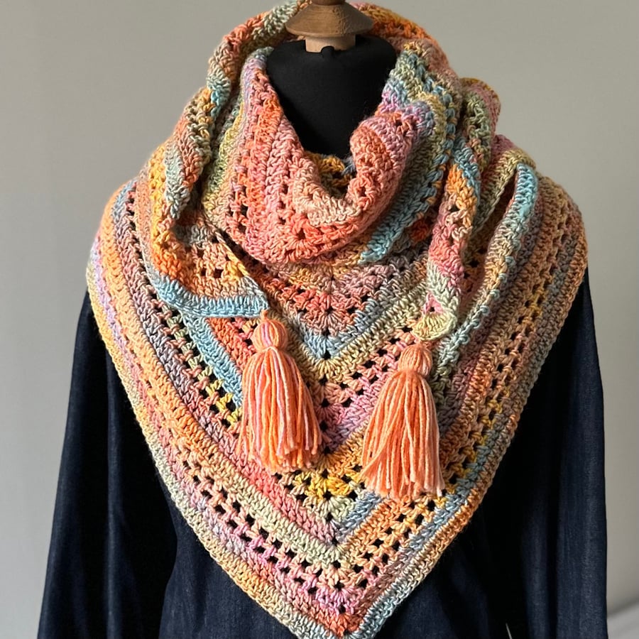 Peach Sherbet Crochet triangle scarf