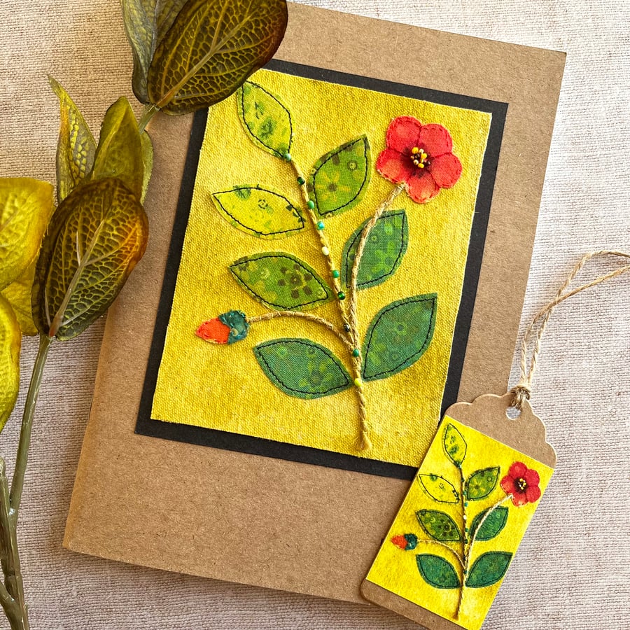 Decorated A5 sketchbook, textile flower picture, gift for artist