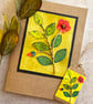 Decorated A5 sketchbook, textile flower picture, gift for artist