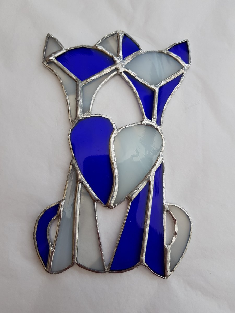 420 Stained Glass Siamese cats blue-white - handmade hanging decoration.