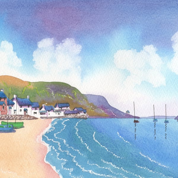 Ty Coch Inn, Porthdinllaen, North Wales, Watercolour Print, in 10 x 8 '' Mount