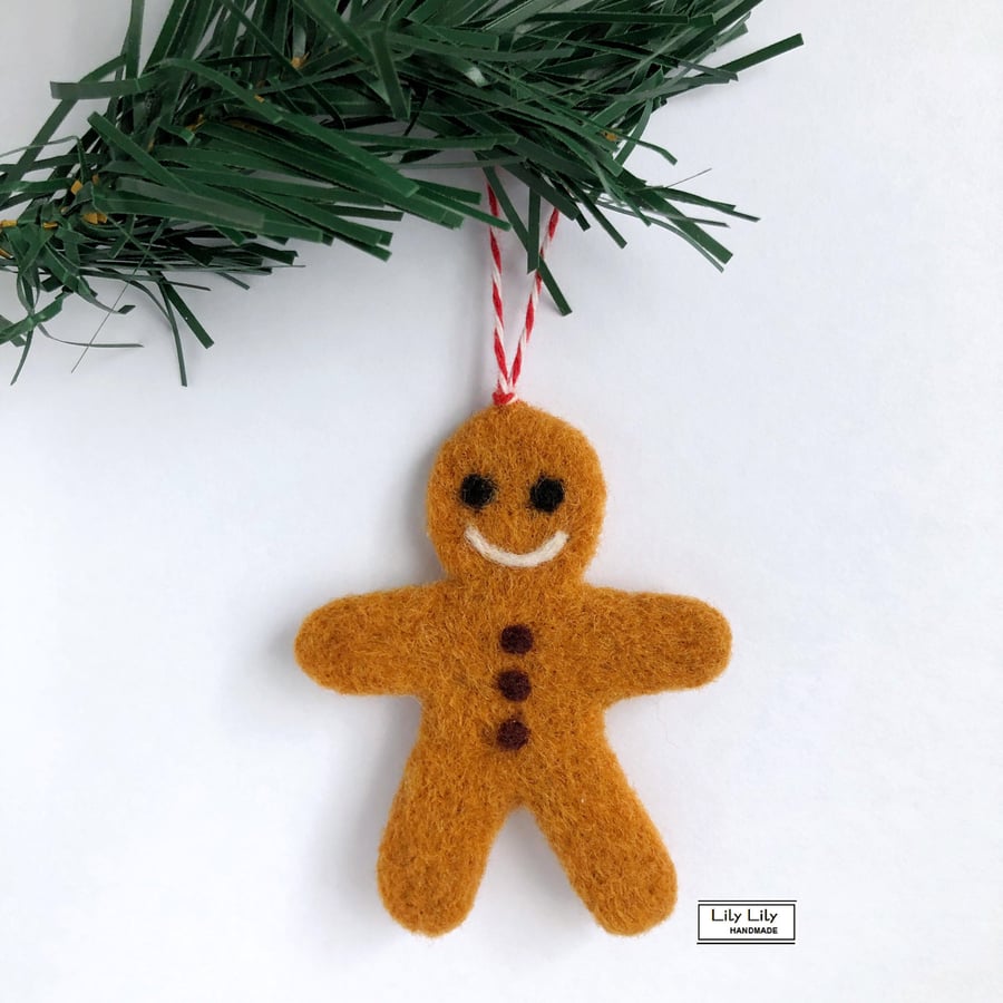 Gingerbread man Christmas decoration, needle felted by Lily Lily Handmade 