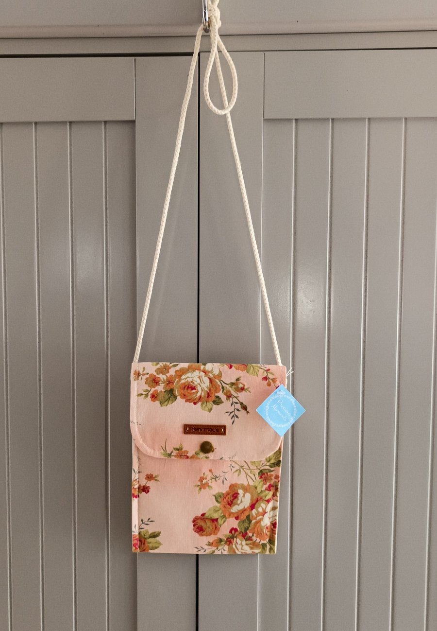 Rose Print Crossbody Bag, Small Floral Fabric Bag, Lightweight Phone Bag