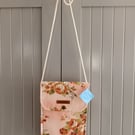 Rose Print Crossbody Bag, Small Floral Fabric Bag, Lightweight Phone Bag