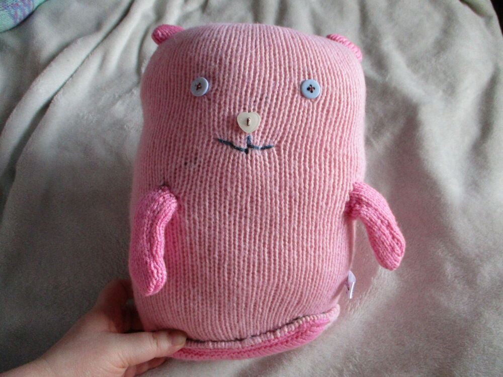 Two-tone Pink with Heart Nose Giant Cat with Powder Blue Eyes Knitted By KM