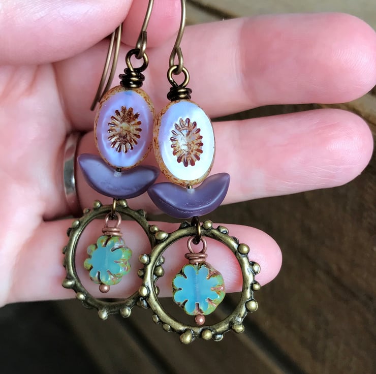Colourful Lilac & Aqua Glass Bead Earrings ... - Folksy